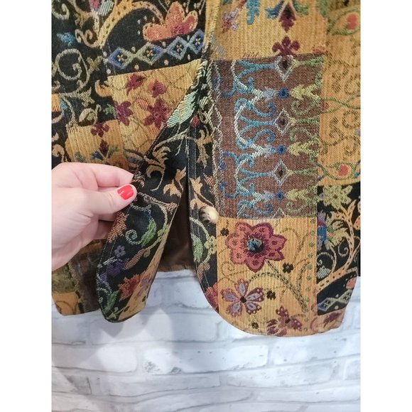 Coldwater Creek PMD Autumn Color Tapestry Brown Velvet Cuff 2 Button Blazer‎ - Picture 12 of 13